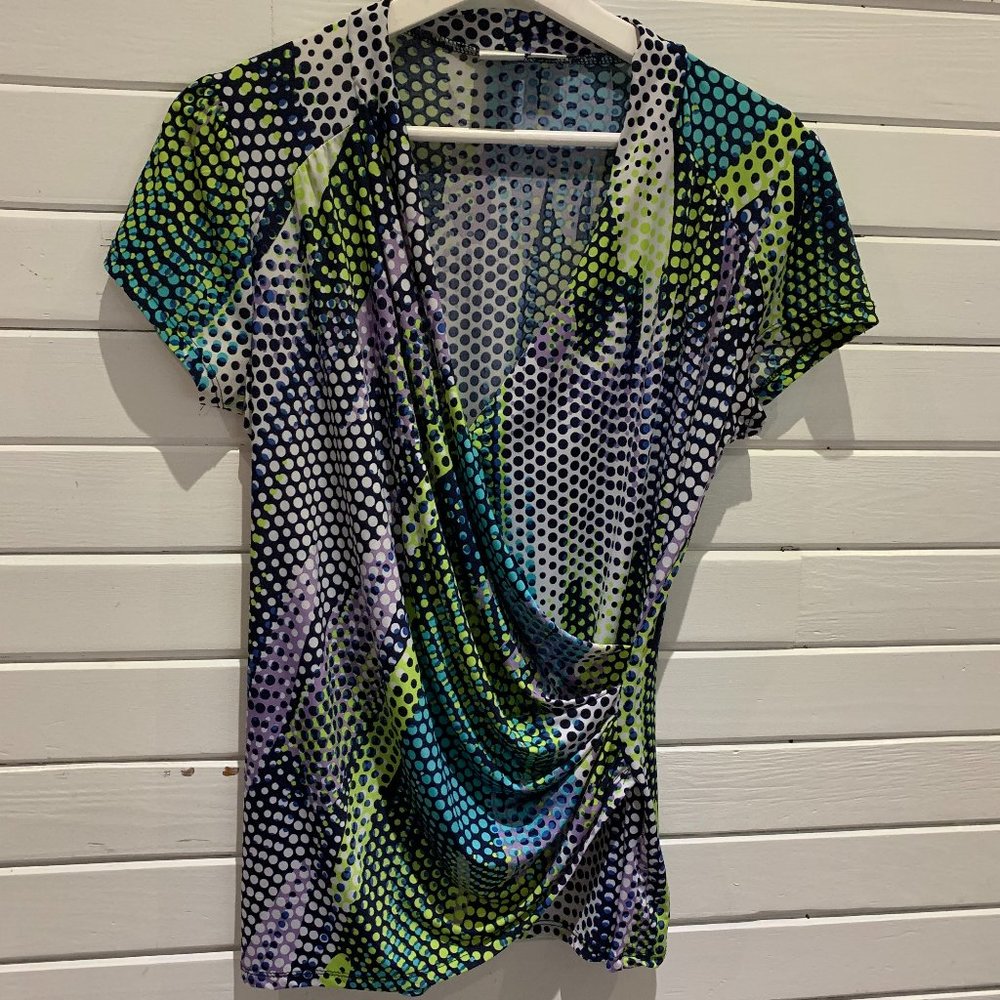 Women Poet  Surplice Front  blouse Top Size large soft polka dots